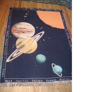 Goodwin Weavers RARE Celestial Tapestry Throw Blanket Vintage Planets Cotton USA